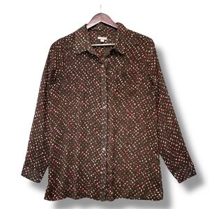 J. Jill Button-Up Shirt‎ Brown Print Size M Boho Art Teacher Earthy Everyday